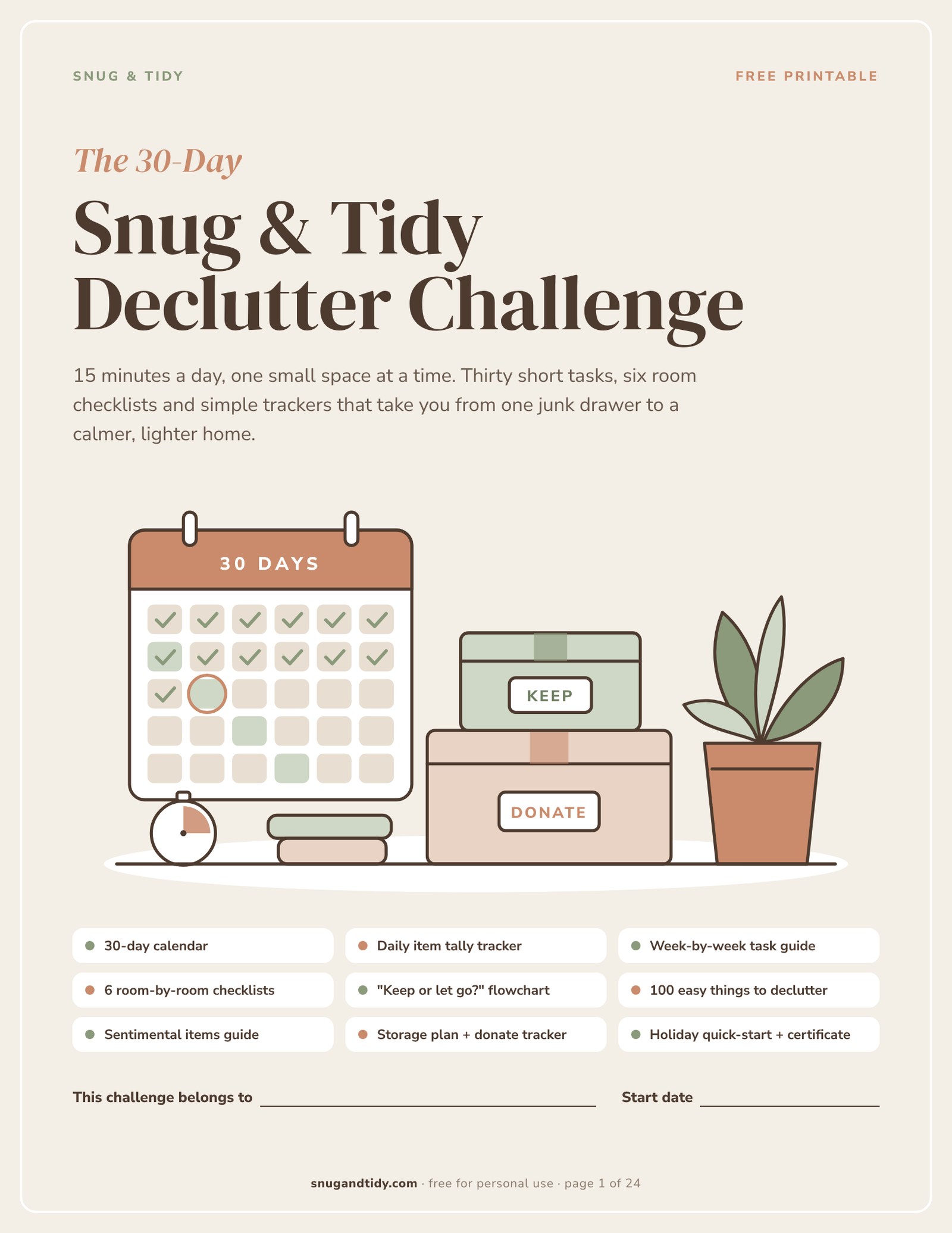 Free 30-Day Declutter Challenge printable
